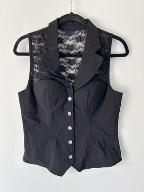 NWT Oh Yes Black Lace Back Vest - XS